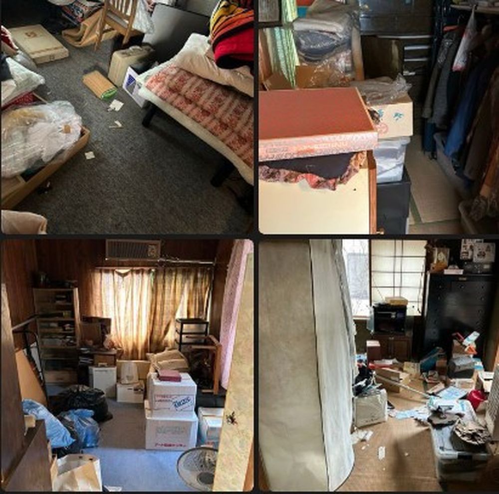 広島市安佐北区三入の買取物件。各部屋に段ボールや家財が残る現況